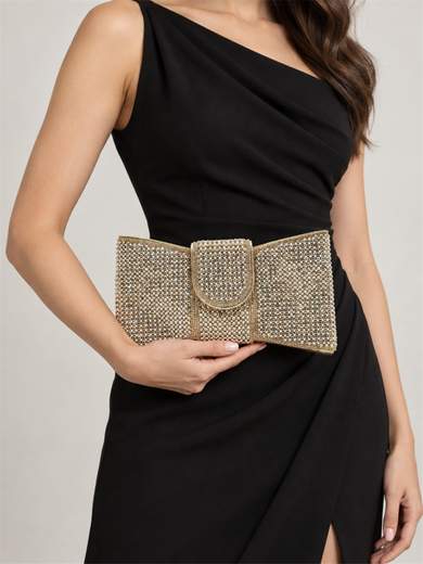 Pochette da cerimonia con strass e catenella staccabile