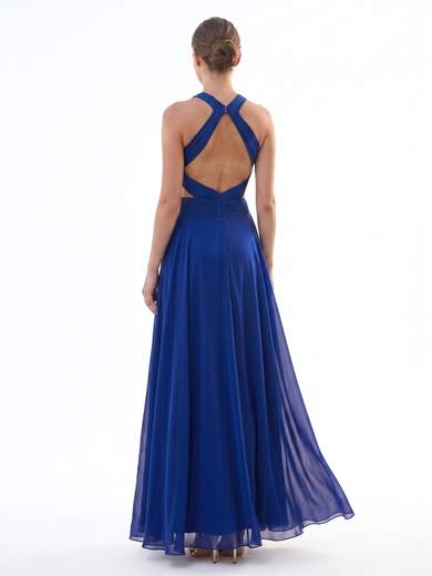 Abito Lungo da Cerimonia in Chiffon con Collo all'Americana 7007-6F
