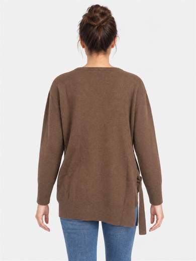 Wool Blend Sweater with Side Knot and Asymmetric Line
