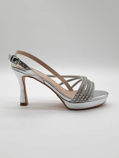Silver Jeweled Ceremony Sandals with Hourglass Heel