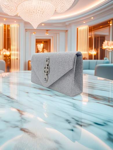 JESSICA Pochette da Cerimonia Argento con Strass e Tracolla Rimovibile A-2581-ARGENTO