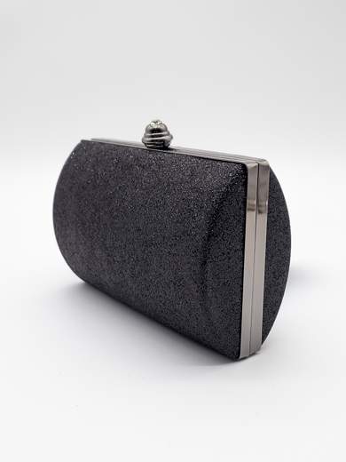 Rigid Black Glitter Clutch with Removable Chain