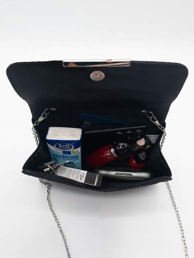 Pochette da cerimonia nera elegante con glitter e tracolla