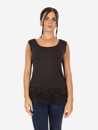 STRABELLO Canotta Donna Spalla Larga con Bordo in Pizzo Oversize CAN-06