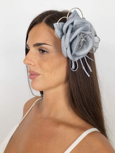 B.M. RICAMI Spilla elegante fiore con strass in mikado e organza Accessorio donna per matrimonio ed eventi SPF00