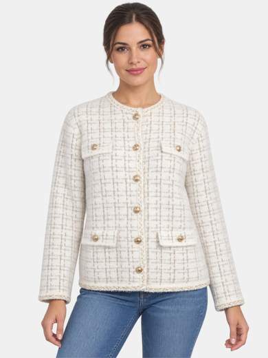 Women's Button-Front Cardigan with Pockets and Lurex Details