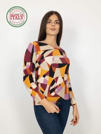 Maglia Donna Manica Lunga In Viscosa Con Fantasia Geometrica