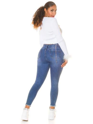 Jeans Skinny Samira con Scritte e Strappi Effetto Used