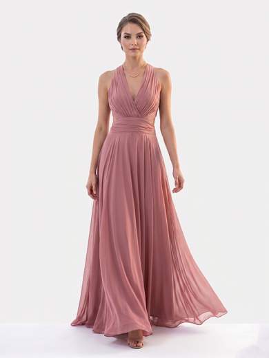STRABELLO CERIMONIA Abito Lungo da Cerimonia in Chiffon con Collo all'Americana e Schiena Scoperta 7007-6F