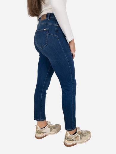 Jeans dritti capri a vita alta blu denim Emanuela Costa