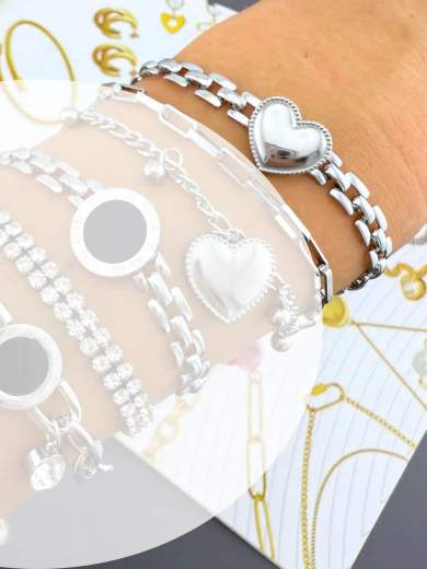 Bracciale Donna Acciaio Inossidabile Argento con Cuore