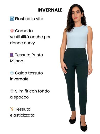 PERLA Pantaloni Donna Invernali Elasticizzati Slim Fit in Punto Milano con Elastico in Vita ILARIA-INV