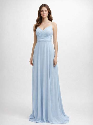 STRABELLO CERIMONIA Abito Lungo da Damigella in Chiffon con Scollo a V e Spacco 5027HC