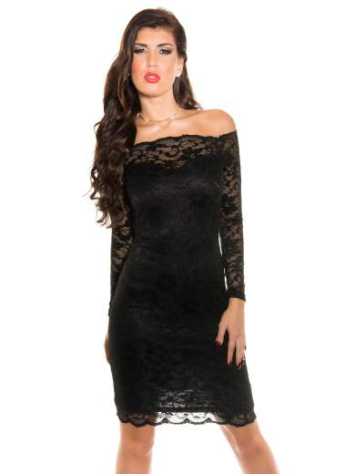 Abito a tubino in pizzo con scollo alla Carmen