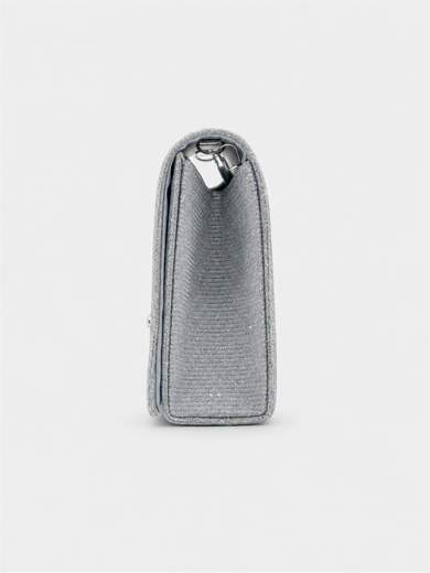 Pochette glitter argento con tracolla staccabile