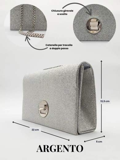 MICHELLE MOON Pochette Argento Glitterata con Tracolla in Catena HD1283-ARGENTO