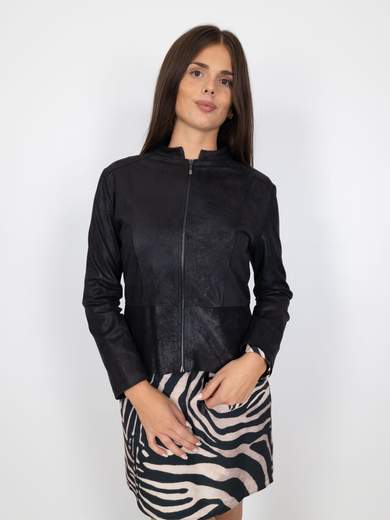 Giacca Ecopelle Donna Corta Con Zip E Maniche Lunghe