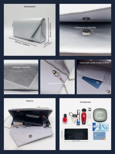 JESSICA Pochette da Cerimonia Argento con Catenella Removibile A-2599-ARGENTO