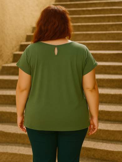 Curvy Girl Curvy viscose T-shirt with rhinestone print – Sizes 46-52 19053-F