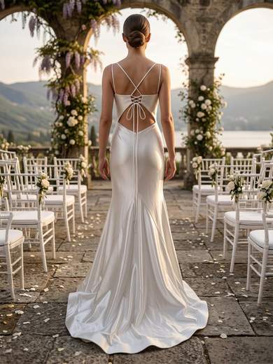JEAN CRYÒ Abito da sposa lungo a sirena in raso bianco con stola in tulle e schiena stringata 35492w