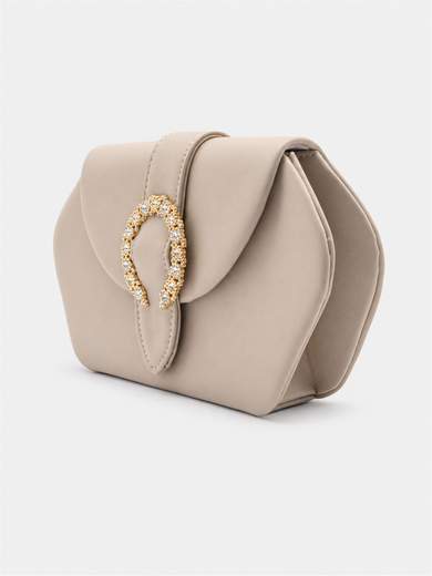 Elegant Beige Ceremony Clutch Bag with Jewel Buckle