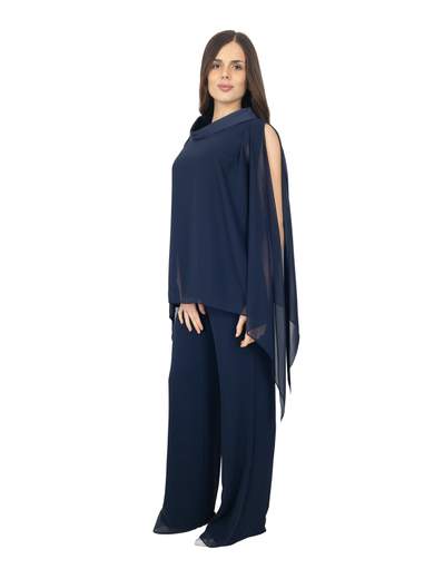 Completo Donna in Chiffon con Casacca Effetto Mantella e Pantalone Elegante