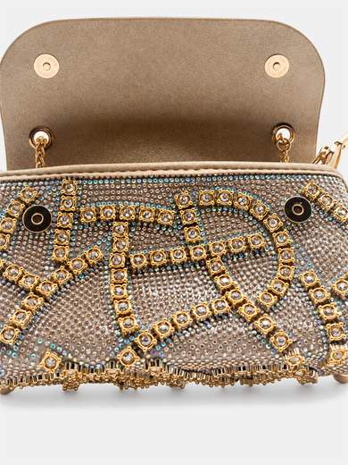 Borsetta a Gioiello Oro con Tracolla a Catena ed Eleganti Strass