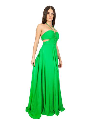 Vestito lungo cerimonia donna con spacco e schiena scoperta