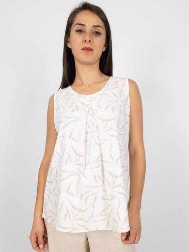 Bucle Top Donna Smanicato In Viscosa E Lino A Girocollo Estivo