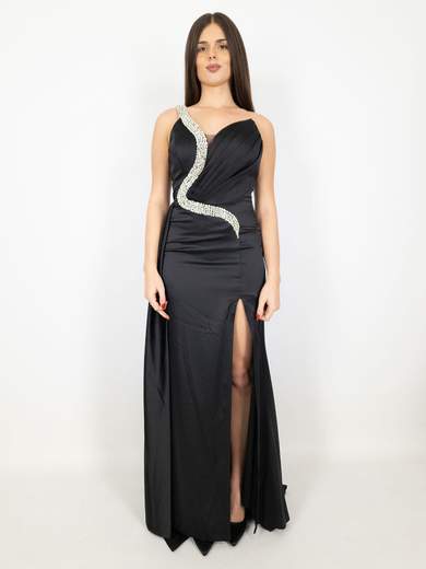 ROMEO GIGLI Abito Lungo Elegante in Raso con Spacco e Strass 4530