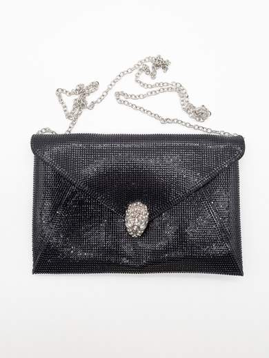 Black Ceremony Clutch with Rhinestones and Jewel Closure
