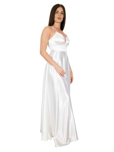 Abito Da Sposa Economico Lungo Cerimonia In Raso Low Cost Bianco