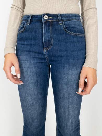 Fringed Cropped Flare Stretch Jeans 3D-1356