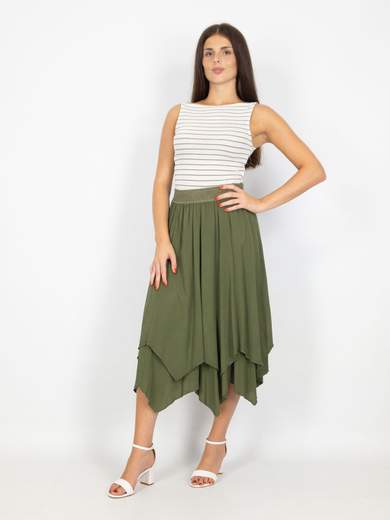 Gonna Midi Estiva In Viscosa Asimmetrica Con Elastico In Vita