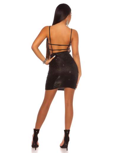 Mini Abito Glitterato Sexy con Schiena Scoperta e Coppe