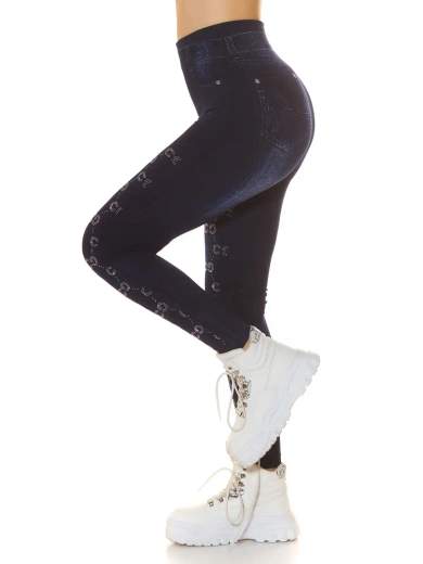 Jeggings Vita Alta con Glitter Effetto Jeans