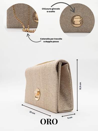 MICHELLE MOON Pochette Oro Glitterata con Tracolla in Catena HD1283-ORO