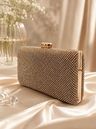 Gold Rhinestone Clutch for Weddings and Evening Events with Strap MM0025-ORO