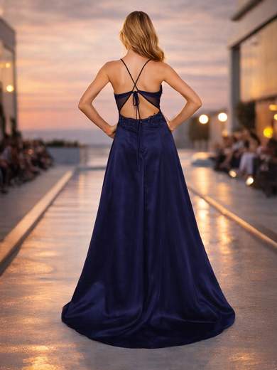 STRABELLO CERIMONIA Abito lungo in raso con corpetto lavorato e schiena nuda 99159f1