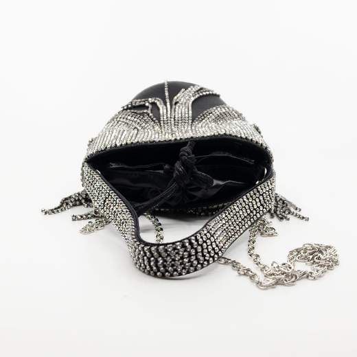 Coo & Coo Fashion Clutch Pochette Cerimonia Argento Morbida Con Strass A Secchiello