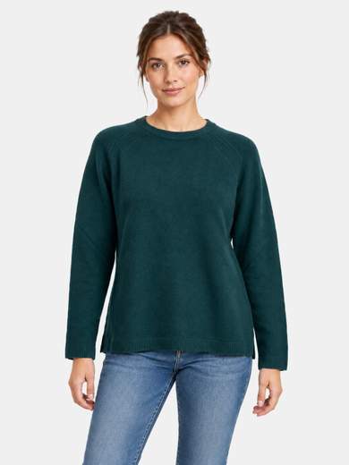 Women's Viscose Blend Crew-Neck Sweater with Textured Details