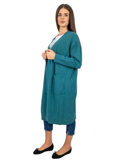 Cardigan lungo donna taglie comode invernale con tasche aperto