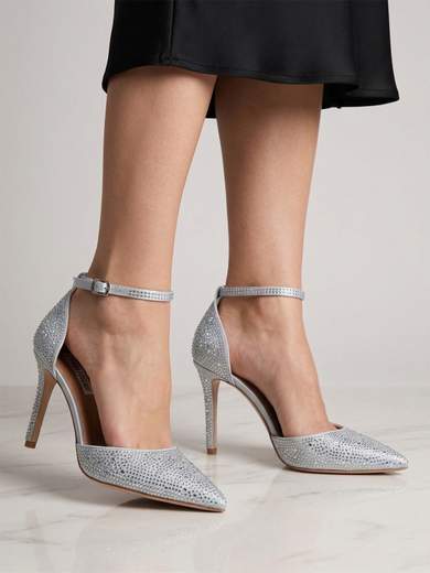 Chiara Foscari Décolleté da cerimonia argento con cristalli, cinturino alla caviglia e tacco 9 cm A71-819-ARGENTO