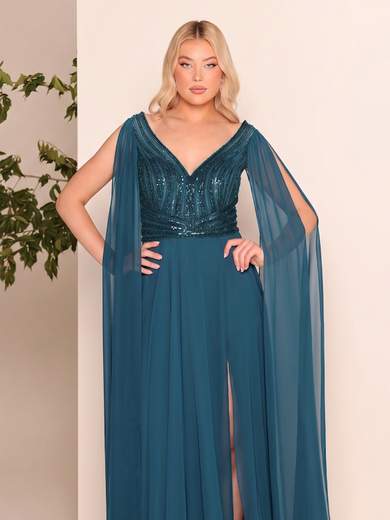 Abito da Cerimonia Lungo Calibrato con Corpetto in Tulle e Paillettes