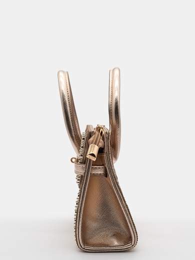Champagne Evening Bag with Rhinestones and Chain Shoulder Strap