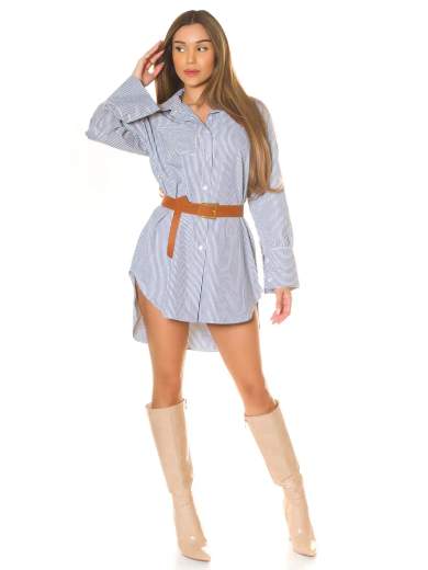 Sexy abito camicia a righe Koucla con cintura