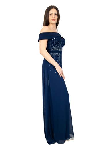 Tuta da Cerimonia Elegante Scollo Omerale con Strass e Gonna in Chiffon