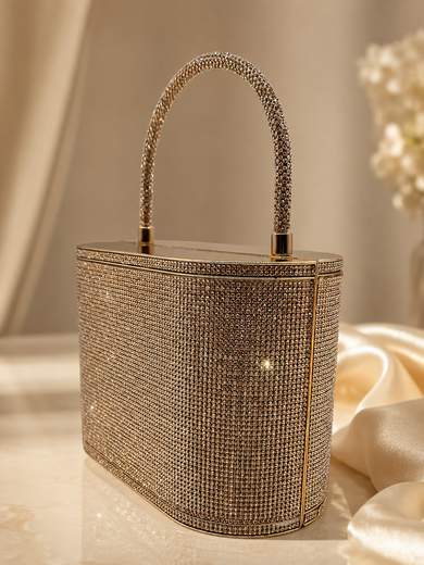 MICHELLE MOON Pochette Oro da Cerimonia Ricoperta di Strass con Catenella Staccabile kd6230-oro