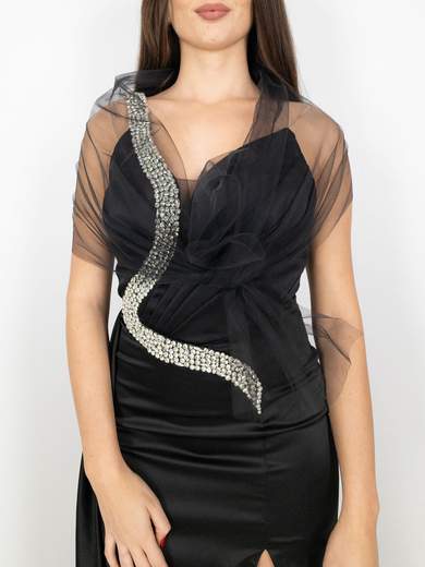 ROMEO GIGLI Abito Lungo Elegante in Raso con Spacco e Strass 4530