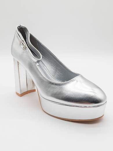 Silver platform pumps with wide heel